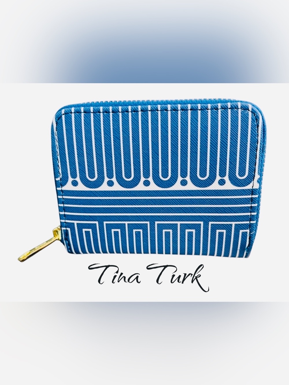 Trina Turk Blue Geometric Zip Around Compact Wallet